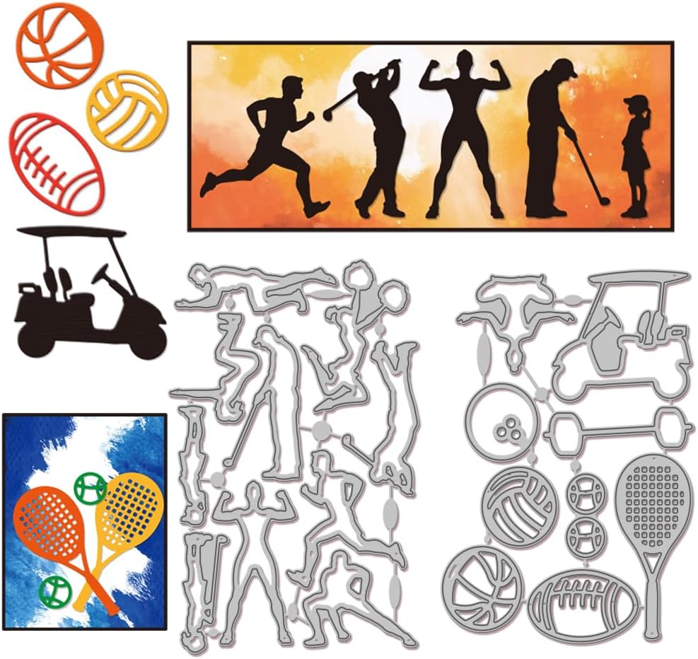GLOBLELAND Fitness Sports Cutting Dies for Card Making Golf Players Basketball Metal Die Cuts Family Ball Games Tennis Cut Stencils for DIY Embossing Paper Cuts Scrapbooking Decor