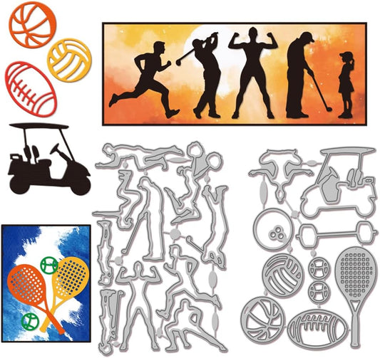 GLOBLELAND Fitness Sports Cutting Dies for Card Making Golf Players Basketball Metal Die Cuts Family Ball Games Tennis Cut Stencils for DIY Embossing Paper Cuts Scrapbooking Decor