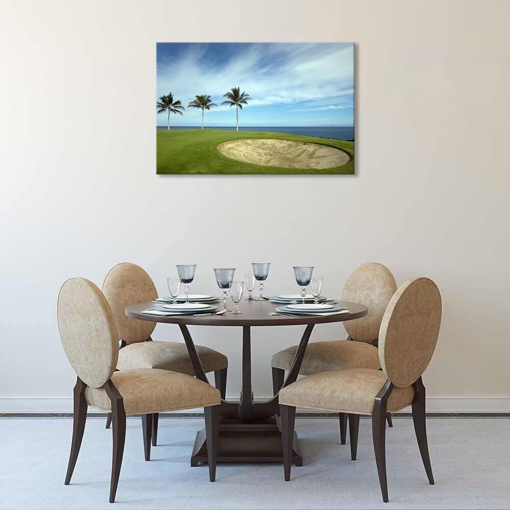 Green Hawaiian Golf Course Wall Art for Living Room Bedroom Bathroom Home Decorations Golf Art Canvas Prints Hawaii Golf Course Picture Poster Framed Artwork Ready to Hang(18''H x 24''W)