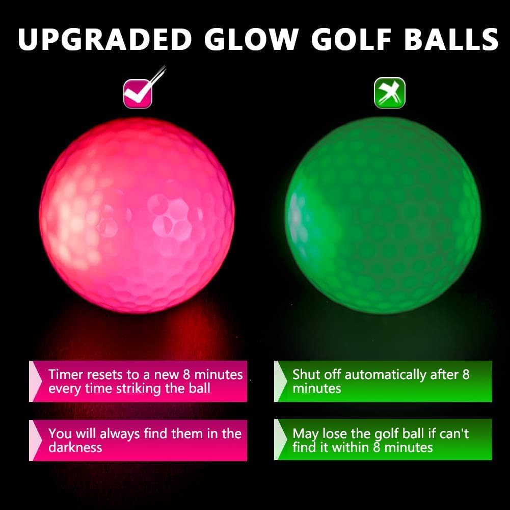 THIODOON Glow in The Dark Golf Balls Light up Night Led Golf Balls Gift Sets for Men Kids Women