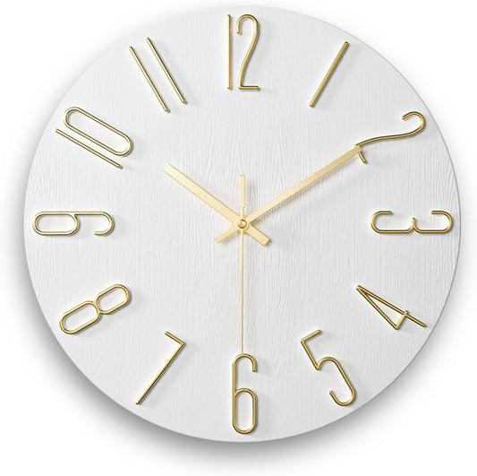 Wall Clock, Silent Clock, Wall Clocks Battery Operated， 12 inch Modern Wall Clock, Suitable for Offices, Living Rooms, Kitchens, Homes, Schools (White)