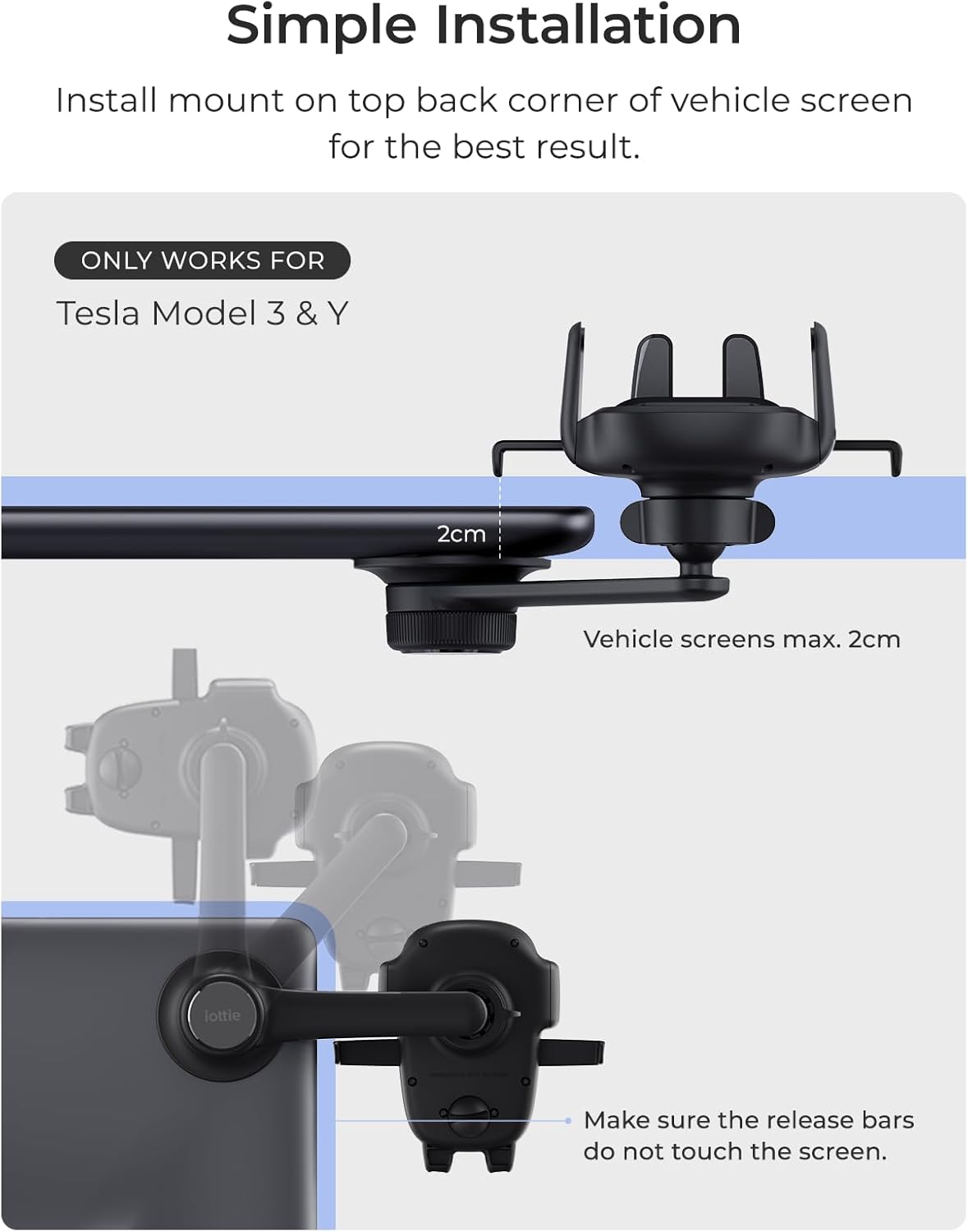 iOttie Easy One Touch Advanced Phone Mount for Tesla Model 3 and Model Y Screens - Universal Cell Phone Holder for iPhone, Google, Samsung, Moto, LG, and All Other Smartphones Black
