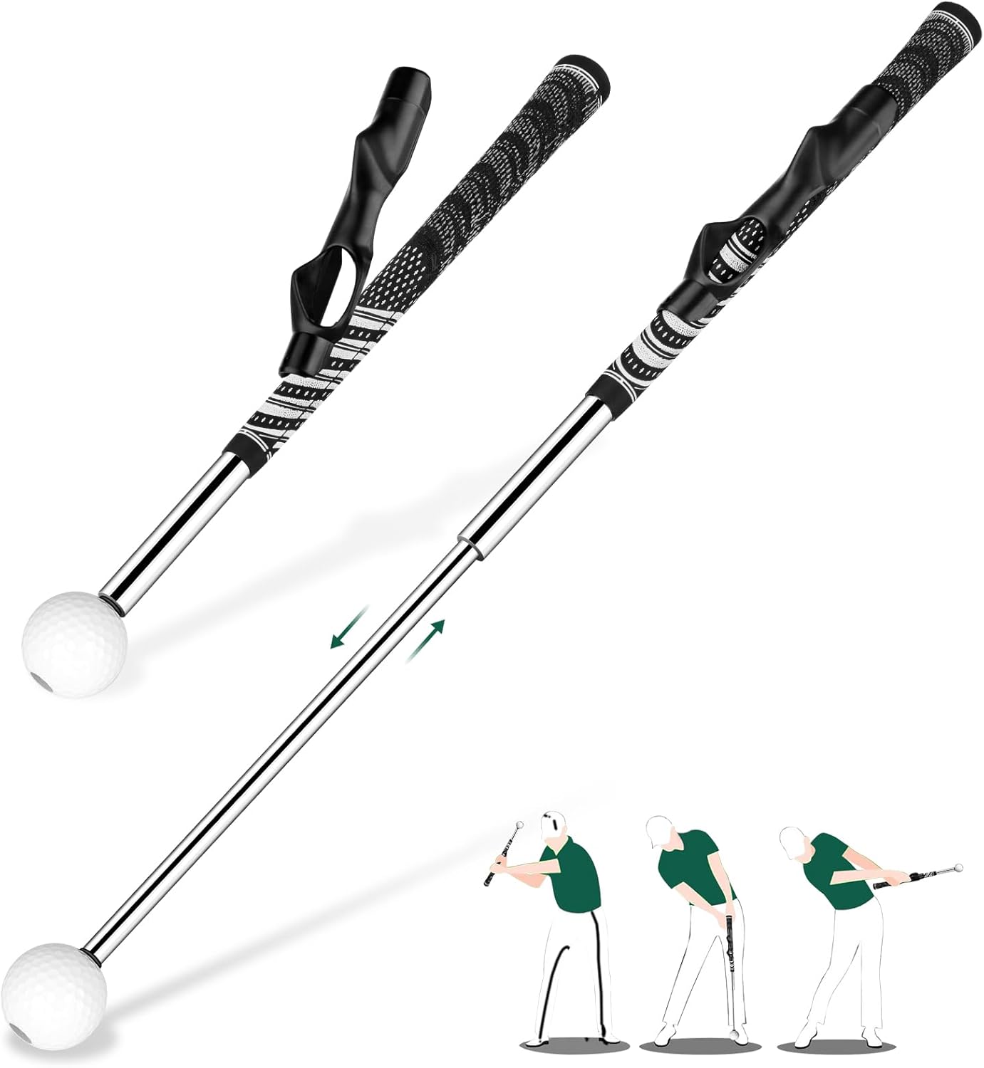 Golf Grip Swing Training Aid - Retractable Click Club Trainer Indoor Practice Warm Up Stick Flexible Telescopic Short Club Tempo Sound Release Trainer Devices
