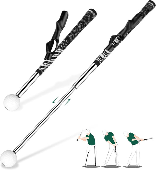 Golf Grip Swing Training Aid - Retractable Click Club Trainer Indoor Practice Warm Up Stick Flexible Telescopic Short Club Tempo Sound Release Trainer Devices