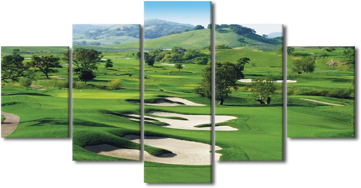 Golf Course Wall Art CordeValle Course Pictures Wall Art Canvas Print California USA Themed Modern Home Decor 5 Panels for Living Room Bedroom Painting Poster Framed Ready to Hang - 60" W x 32" H