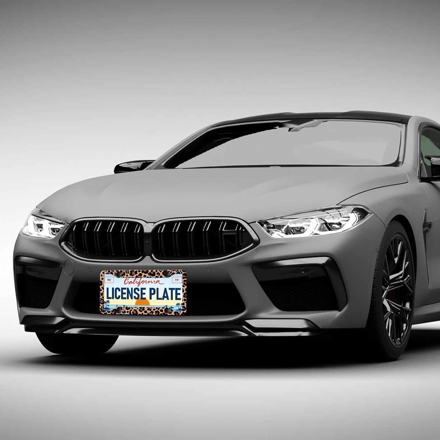 Leopard Print License Plate Frames - 2 Pack Front Rear Animal Brown Cheetah Print License Plates Holder Covers, Aluminum Metal Rust-Proof Waterproof Car Tag Frame with Screws Fasteners Caps