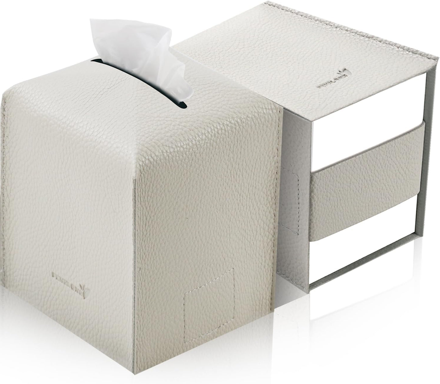 Tissue Box Cover 5X5X5'' PU Leather Tissue Holder Square Tissue Cube Box Organizer for Bathroom Vanity Countertop, Car, Night Stands, Office, Home, Kitchen (2Pack, Lime White)