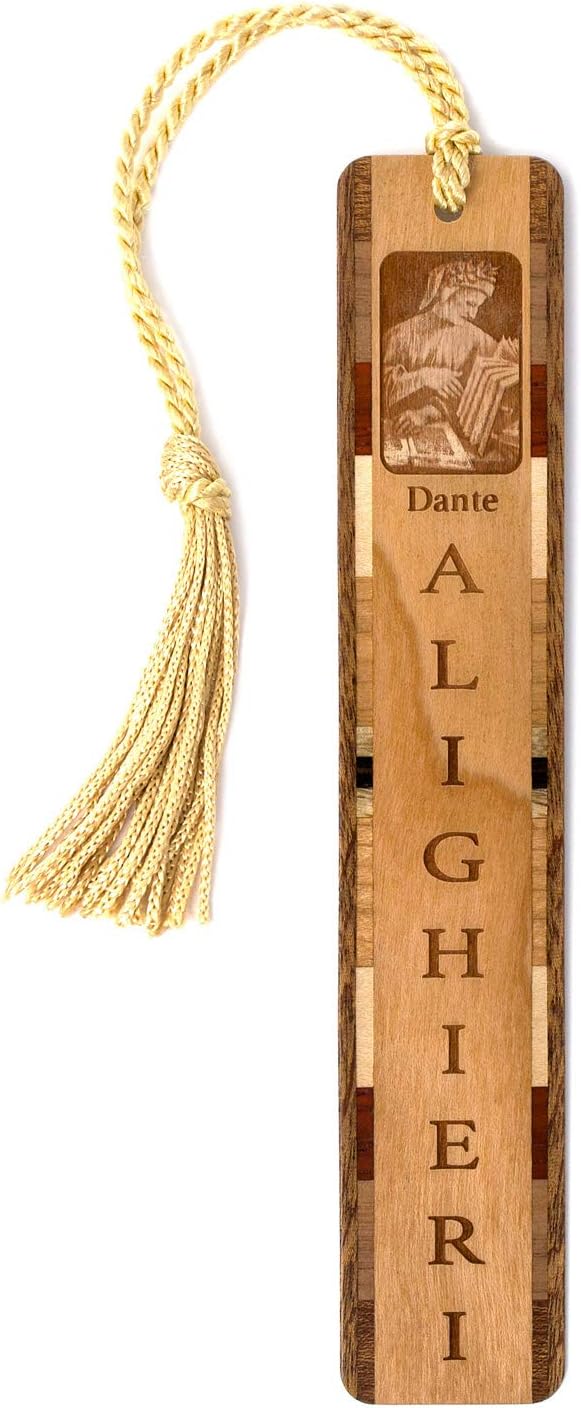 Dante Alighieri, Italian Poet Portrait and Name, Engraved Wooden Bookmark - Made in USA