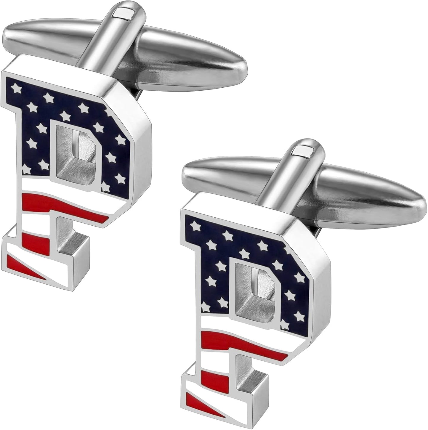 AMITER Initial Cufflinks for Men, American Flag Pattern Cuff Links Men's Shirt Studs Suit Accessories Gift