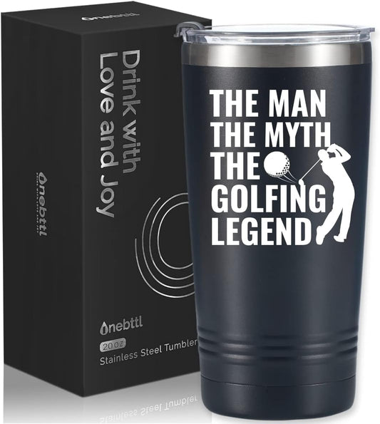 Onebttl Golf Gifts for Men, Funny Golf Gifts for Men 20oz Tumbler, Golf Dad Gifts, Fathers Day Golf Gifts, Birthday Gifts, Gifts for Golf Lovers - Black - The Man The Myth The Golfing Legend