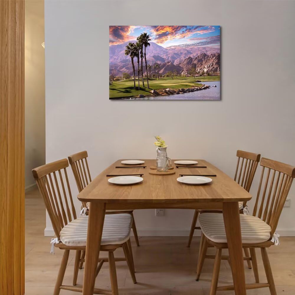 Golf Course at Sunset in Palm Wall Art Prints USA California Picture Canvas Wall Decor for Home Living Room Bedroom Bathroom Framed Artwork Ready to Hang(12''H x 16''W)