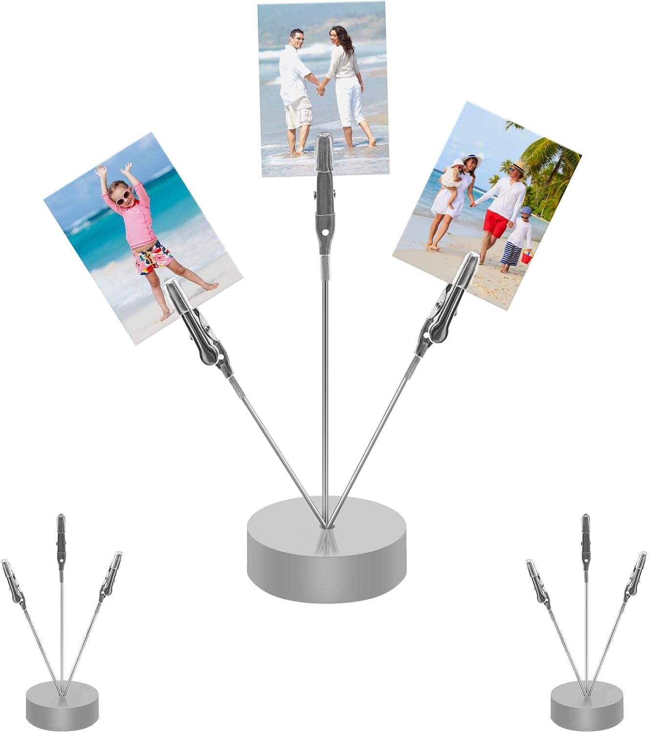 3 Pack Desktop Photo Tree Holder Clip Round Base, 3-Branch Gift Card Holder with Clips, Memo and Picture Display Clip Holder Stand for Wedding Party Photo Clip Holder Table Numbers Silver