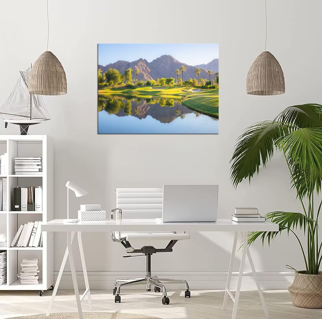 HJY Art USA Golf Course Wall Art California Golf Wall Decor Blue Green Landscape Painting Poster for Home Decor Living Room Bedroom Office Club Gym Framed Artwork Ready to Hang (12 x 16 inch)