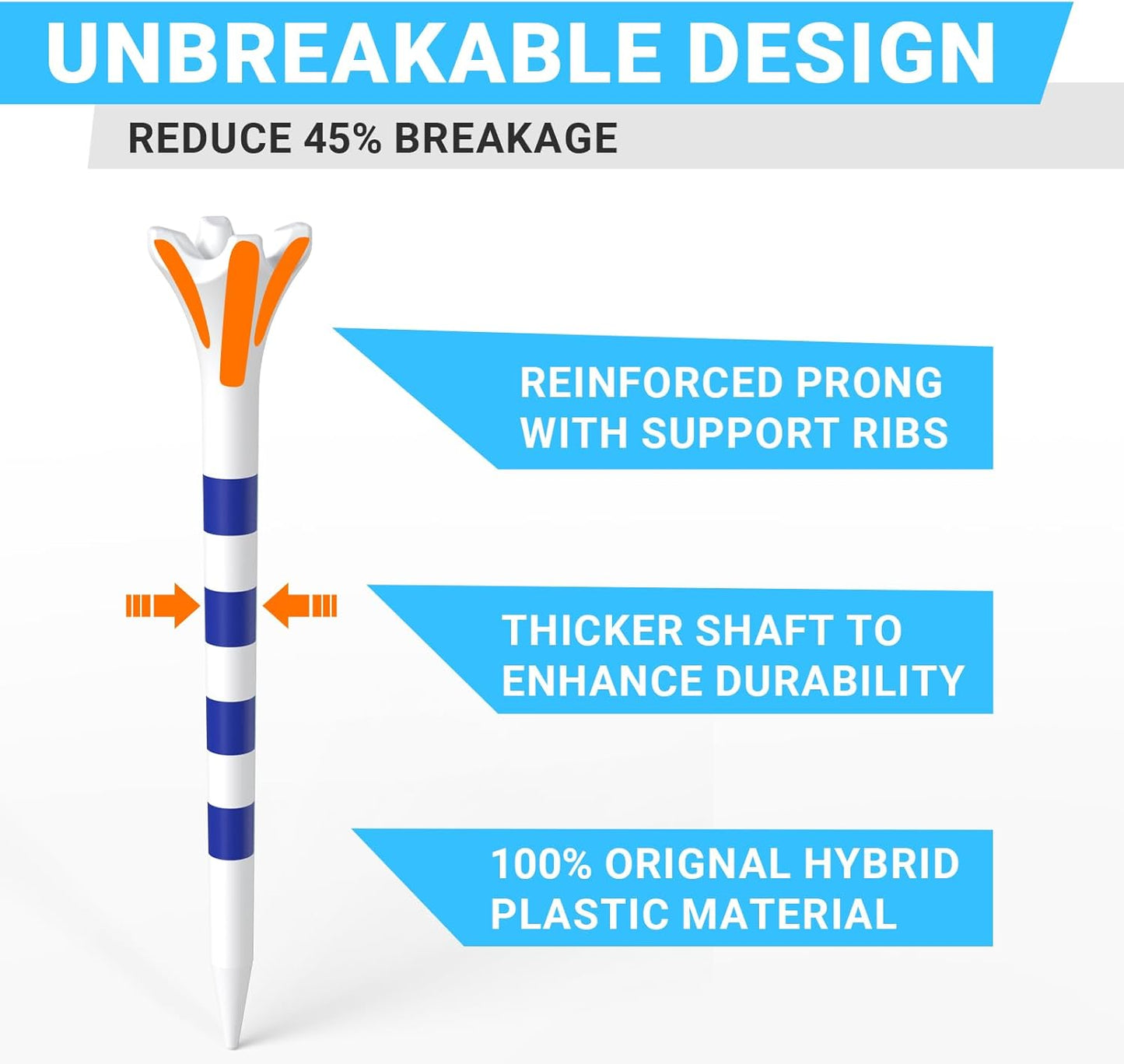 Professional Plastic Golf Tees 100 Pack (3-1/4" or 2-3/4"), Enhanced Durability & Stability, Engineered to Minimize Friction and Side Spin