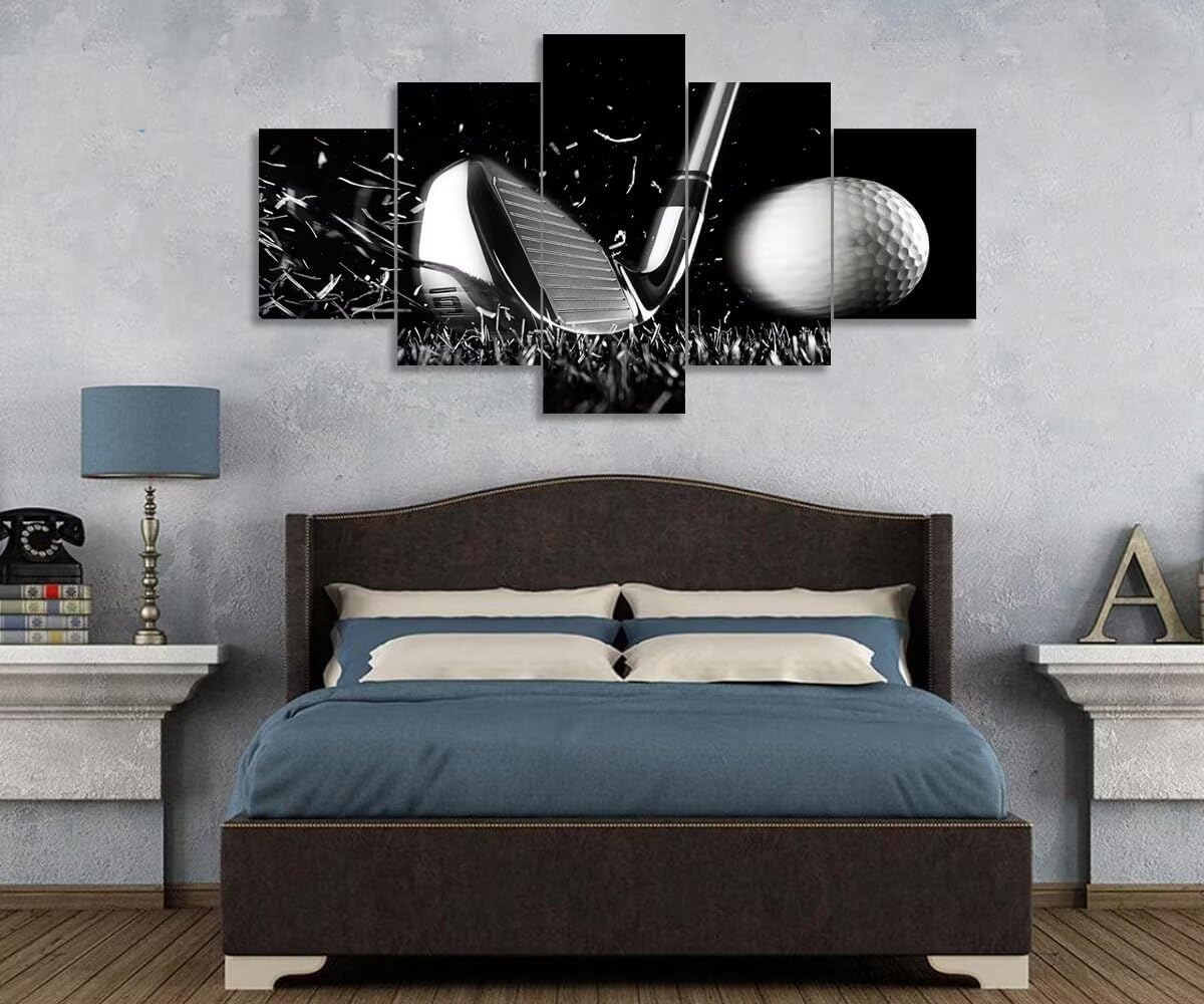 Golf Wall Art for Office Living Room Bedroom Bathroom Home Decorations Golf Art Canvas Prints Golf Ball Pictures Posters Framed Artwork Ready to Hang(60''W x 32''H)