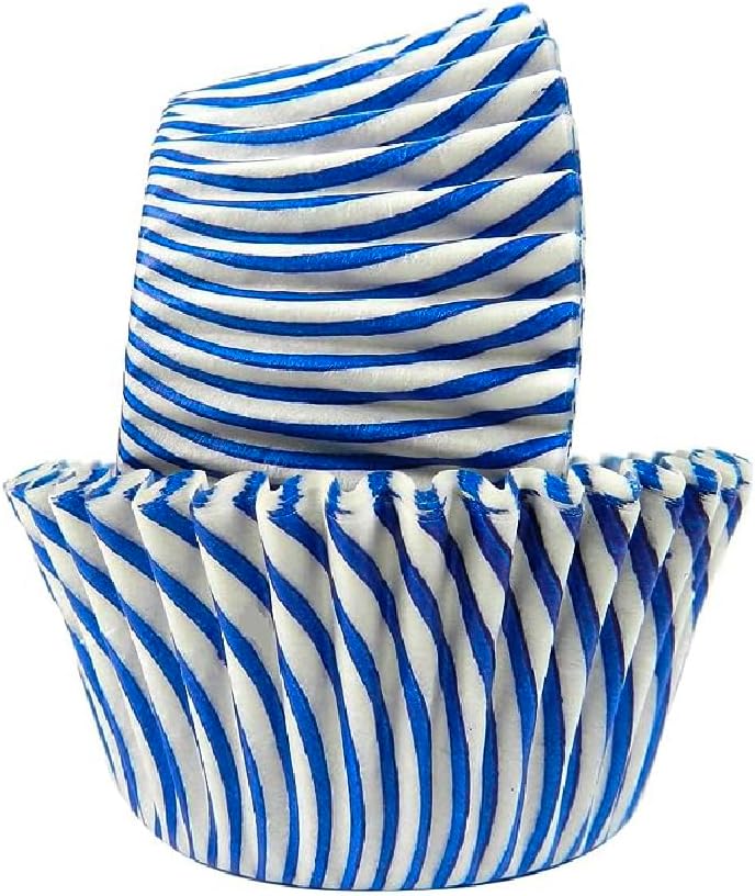Regency Wraps Greaseproof Professional Grade Baking Cups, Pack of 40, Standard Liners, Blue Pisa Stripe, for Cupcakes, Muffins, Candy, Non Stick