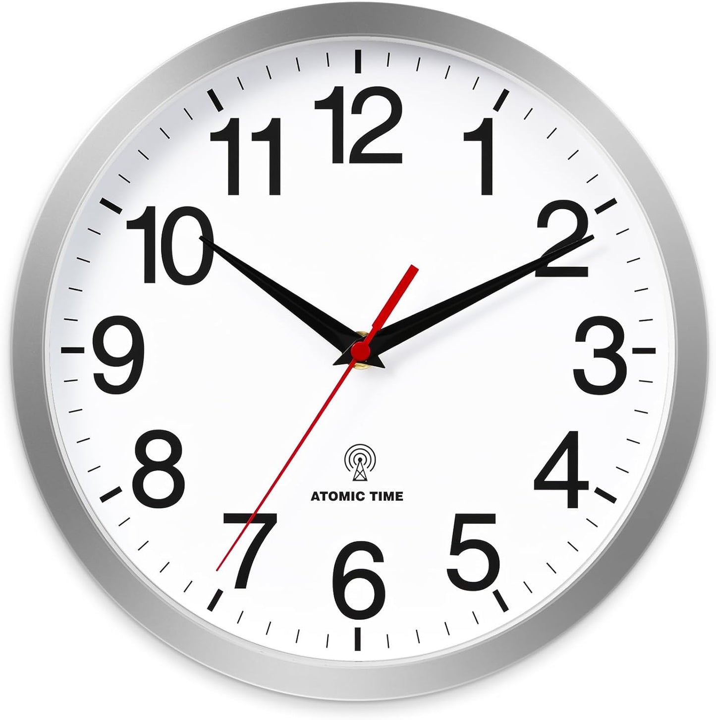 Atomic Wall Clock Modern 12 Inch Battery Operated Silent Non Ticking Analog Clock Decorative for Bedroom Kitchen Bathroom Office Home Living Room (Silver)