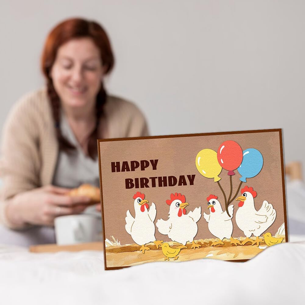 Chicken Cutting Dies Chicken Chasing Balloon Scene Card Making Die Cuts Carbon Steel Stencils Scrapbooking Embossing Template Dies for DIY Craft Album Easter Festival Gift Decor