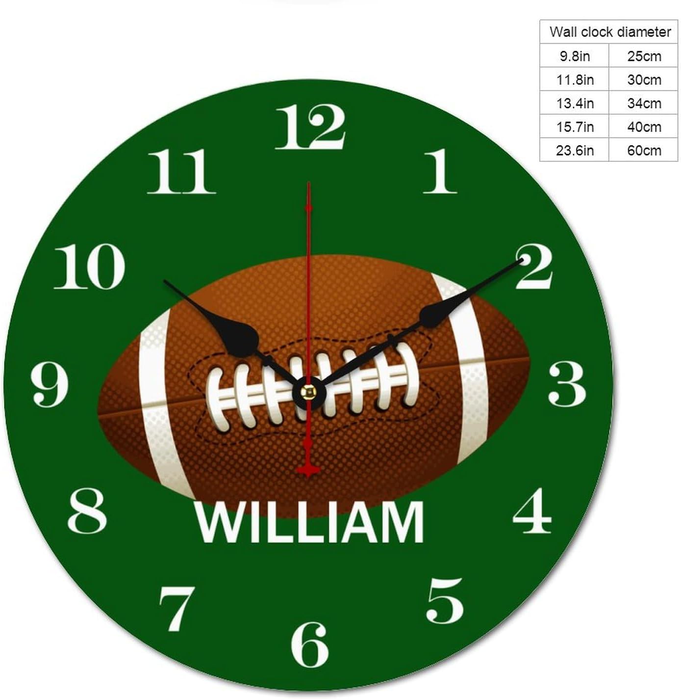 Personalized Name Football Wall Clocks Battery Operated 12 inch Rugby Clocks Decorative Silent Kids Wall Clock with Name Custom Kids Birthday Gifts Children Room Decor, Style-5, 280ol7mcge2u