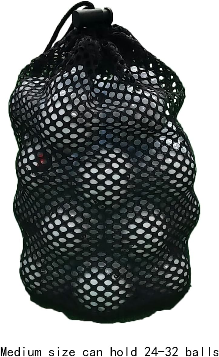 Black Golf Ball Bag - Large Size Holds 48-56 Balls, Pocket Style Nylon Mesh With Locking Drawstring Closure, Breathable Netting Carrying Storage Pouch