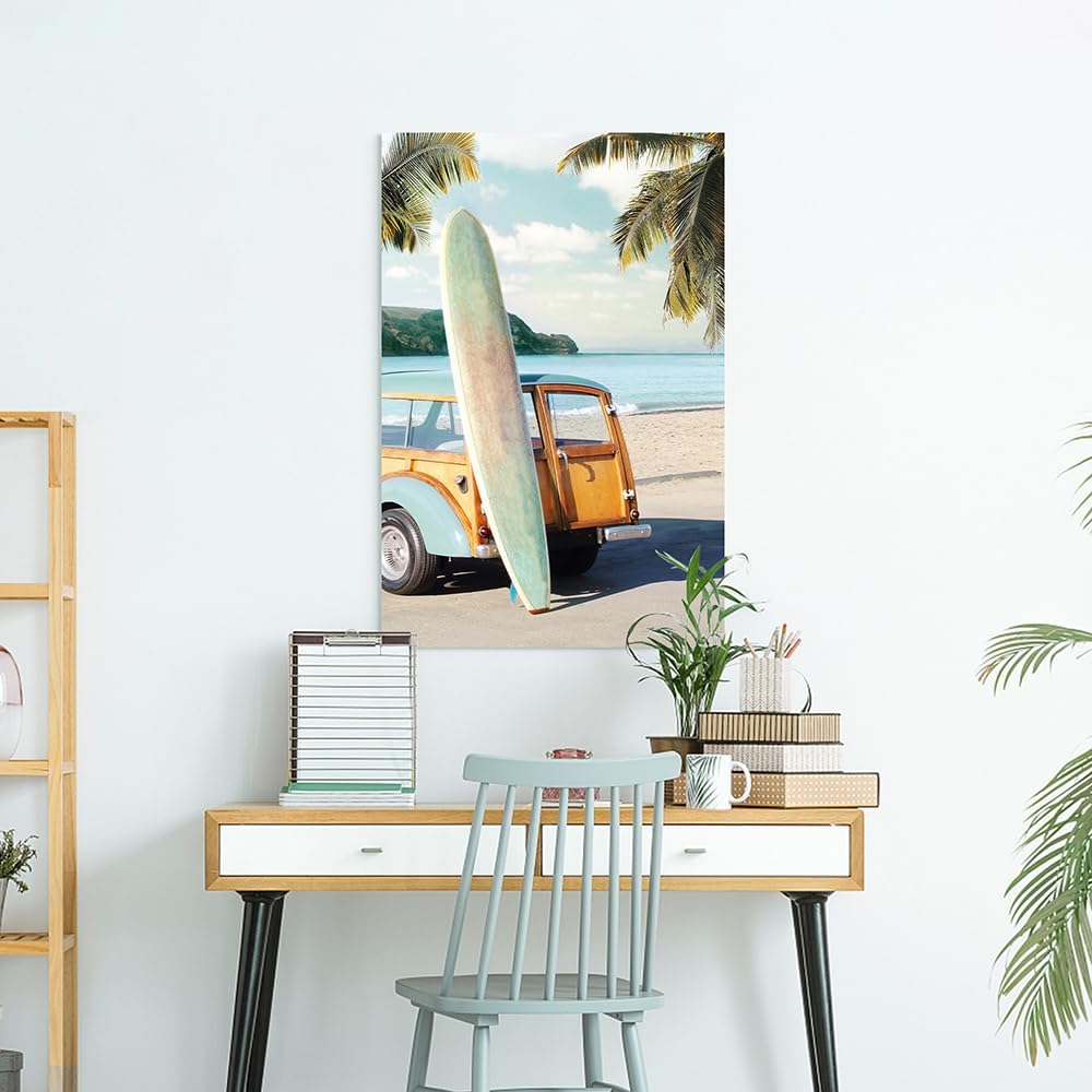 coastal wall art surfboard pictures: beach car wall decor seaside artwork surfing ocean print in beach canvas painting for bedroom 36" x 24"