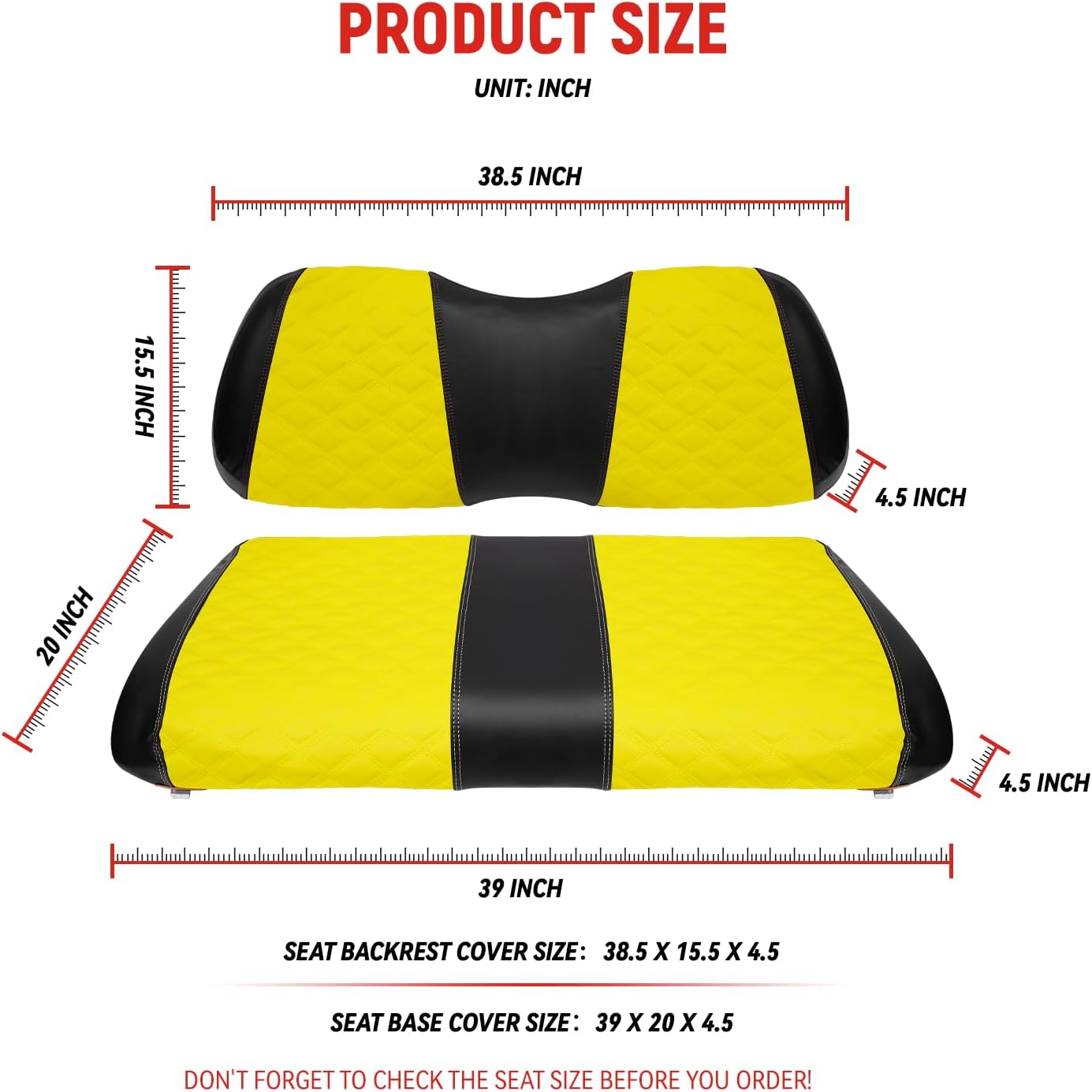 Golf Cart Seat Covers for Club Car Precedent/Onward/Tempo 2004+ Front OEM Universal Seat Cushion, Marine Grade Vinyl Leather Club Car Seat Covers/Easy to Install-Yellow (2PCS)