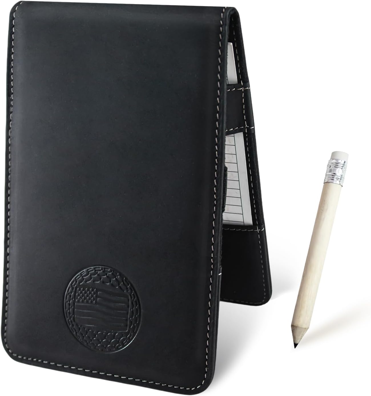 Leather Golf Scorecard Holder: USA Genuine Crazy Horse Leather Golf Yardage Book Cover with 1 Scorecard 1 Pencil Golf Notebook Back Pocket Cool Golf Gifts for Him Golfers Men