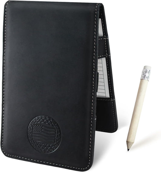 Leather Golf Scorecard Holder: USA Genuine Crazy Horse Leather Golf Yardage Book Cover with 1 Scorecard 1 Pencil Golf Notebook Back Pocket Cool Golf Gifts for Him Golfers Men