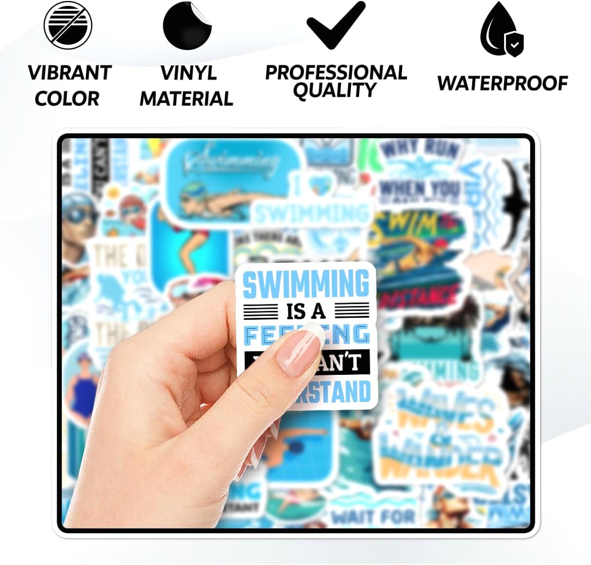 108 PCS Swimming Stickers, Waterproof Vinyl Swim Sports Decals for Water Bottles, Laptop, Skateboard, Helmet, Luggage, Cool Swimmer Accessories for Teens Girls Boys Adults Swim