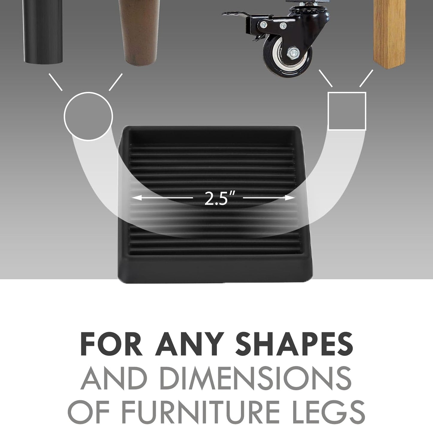 2.5X2.5 Rubber Caster Cups, Non Slip Furniture Pads, Anti-Slip Gripper, Anti Skid Furniture Feet, Anti Slide Floor Protector for Bed Couch Stoppers - 4 Pack Black