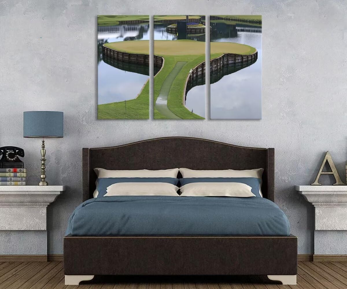 TPC Sawgrass Golf Course Wall Art for Living Room Bedroom Bathroom Home Decorations Golf Art Golf Course Pictures Posters Framed Artwork Canvas Prints Ready to Hang(14''W x 28''H x3)