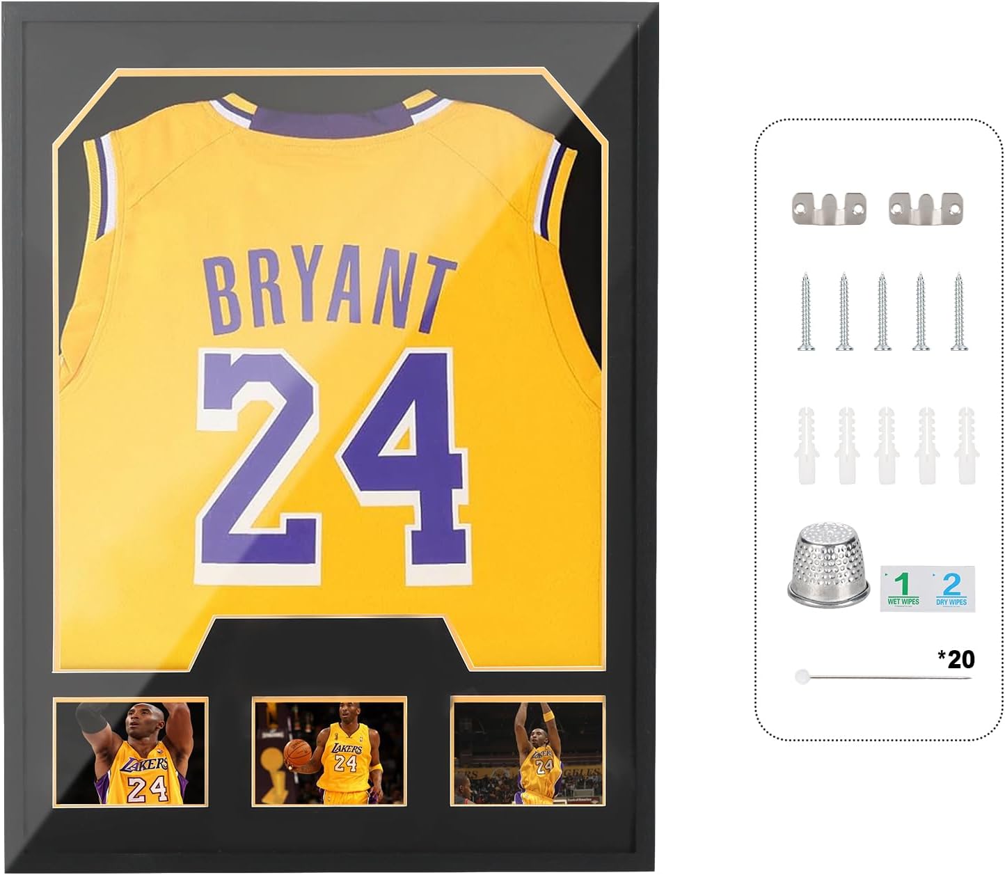 Nice C Jersey Frame Display Cases, Jersey Frame with Picture Slots, Jersey Shadow Box Display Case, 98% UV Protection, Football, Basketball (1 Pack, Black&Gold)