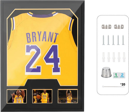 Nice C Jersey Frame Display Cases, Jersey Frame with Picture Slots, Jersey Shadow Box Display Case, 98% UV Protection, Football, Basketball (1 Pack, Black&Gold)