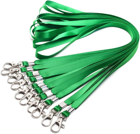 Lanyards 10 Pcs Bulk Lanyard for Id Badges Flat Black Lanyard with Badge Clip Swivel Hook (10, Green)
