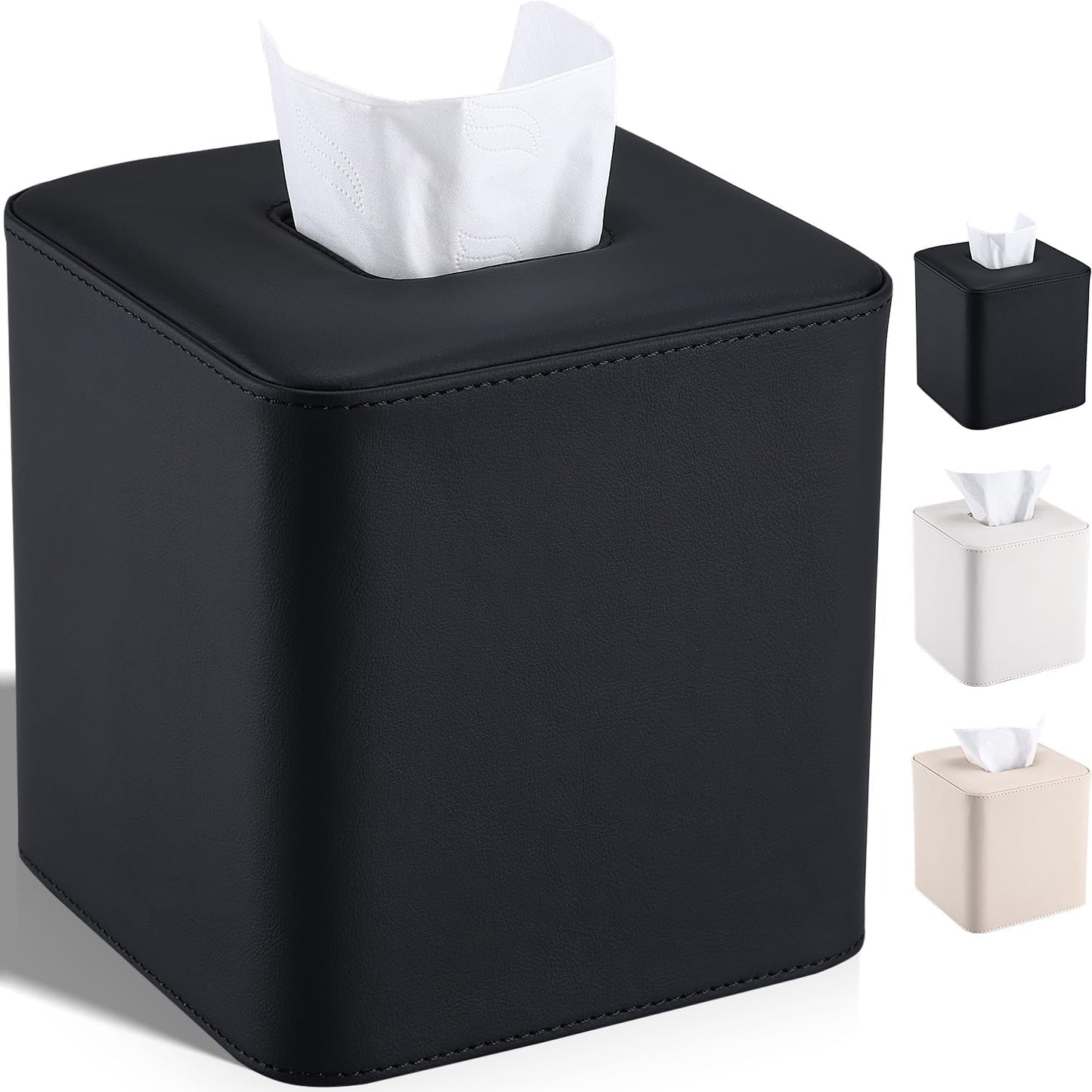 GORESE Leather Tissue Box Cover Square Tissue Box Holder for Kleenexs, Tissue Cover for Cube Box Tissues, Kleenexs Box Holder for Bedroom, Living Room, Bathroom, Black
