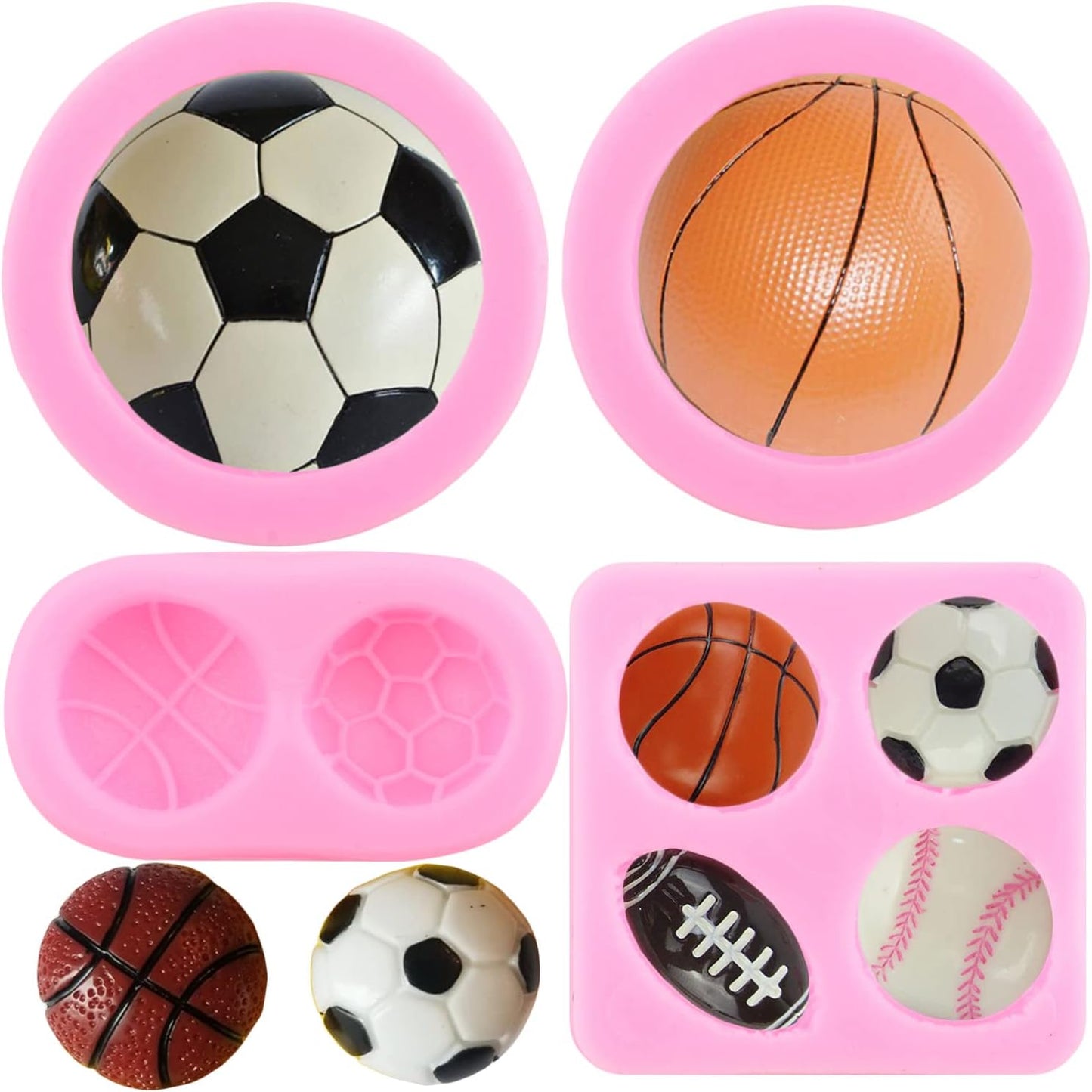 Zixiang Football Basketball Baseball Rugby Silicone Molds Ball Cake Fondant Molds For Cake Decorating Cupcake Topper Polymer Clay Candy Chocolate Gum Paste Set Of 4