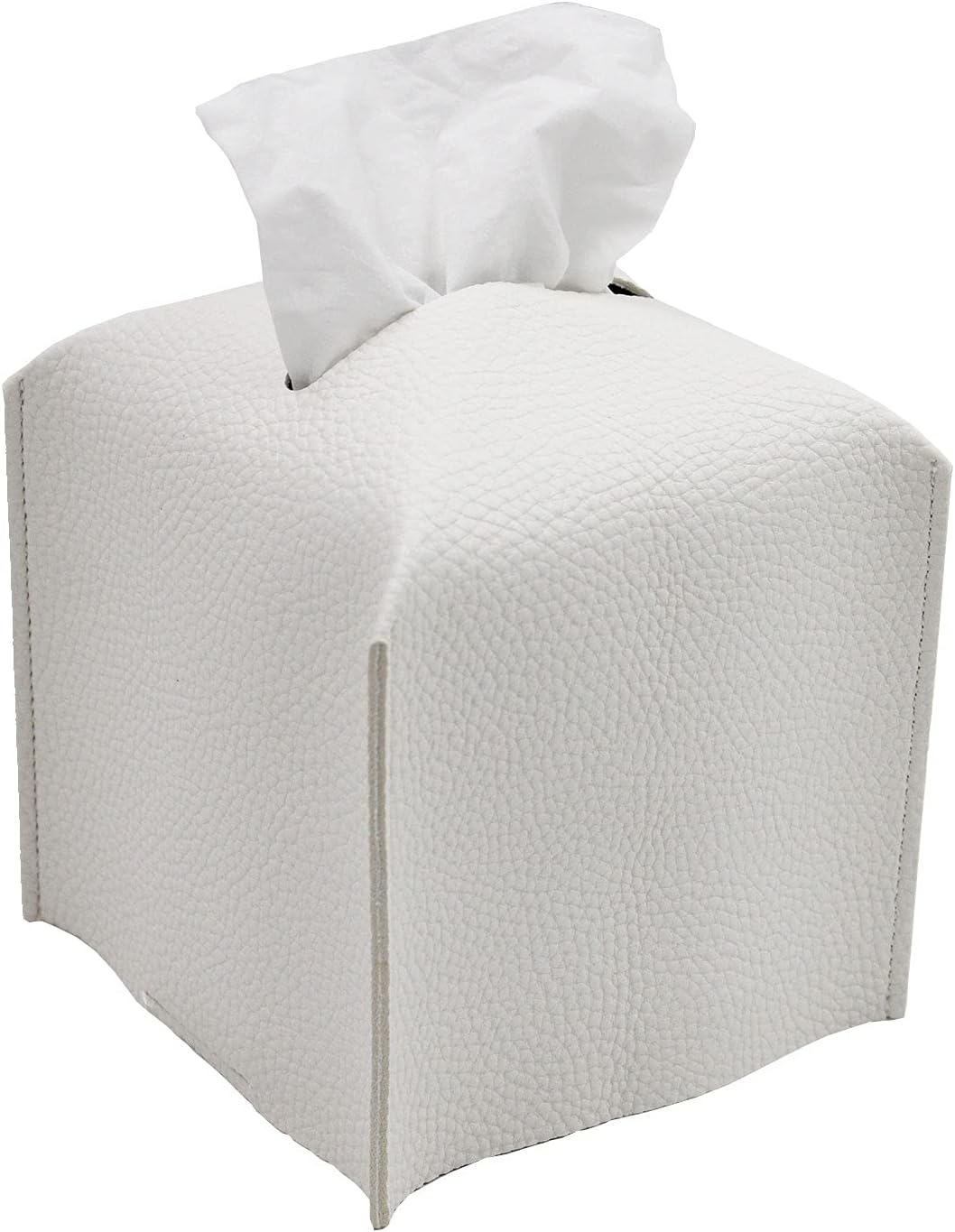 Livelab Tissue Box Cover, Square Decorative PU Leather Tissue Box Holder Modern Tissue Case Facial Paper Organizer Dispenser for Bathroom, Vanity Countertop, Night Stands, Desk 5X5X5'' | Off White