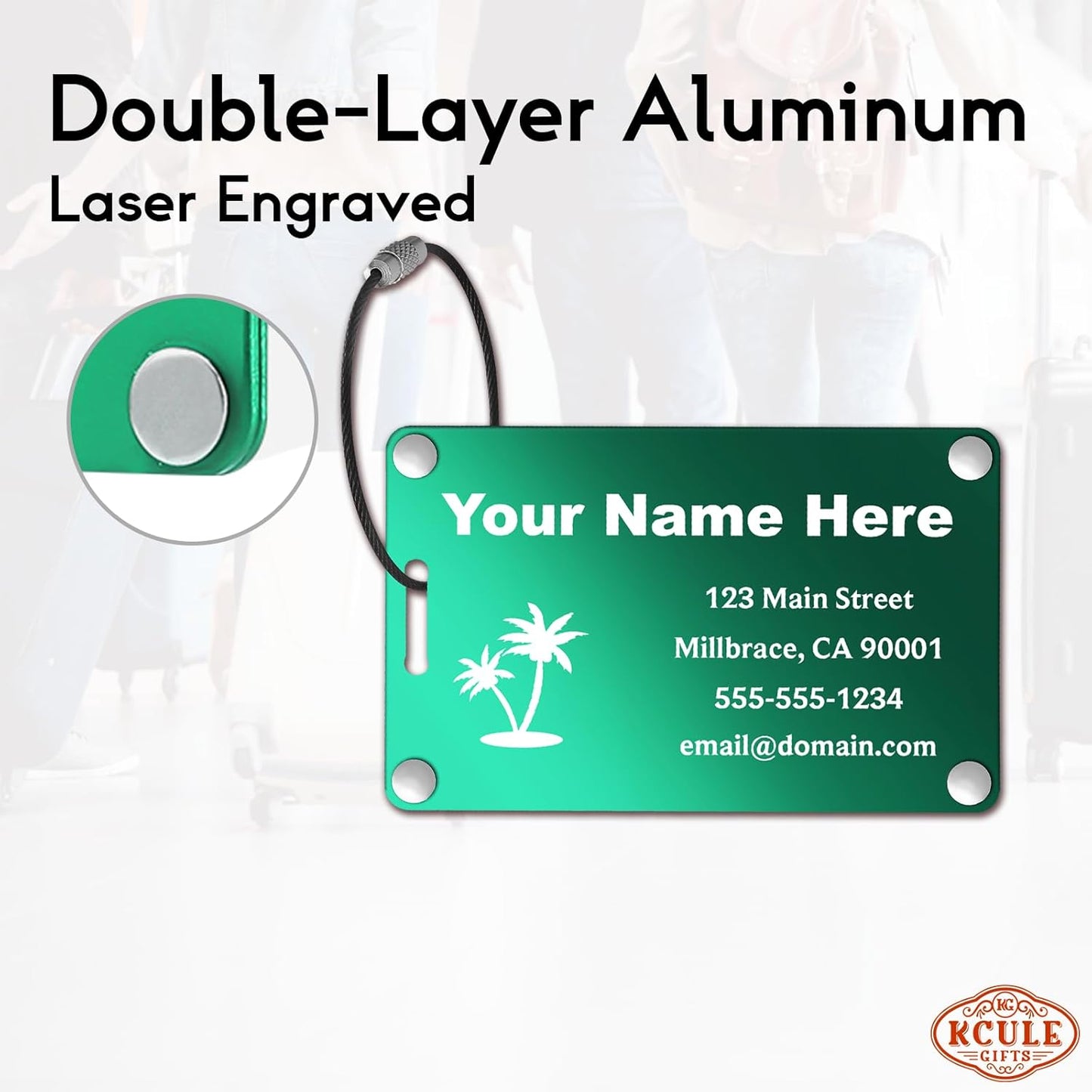 Personalized Luggage Tags: Custom Metal Luggage Tags for Suitcases, Backpacks and Bags with Your Personalized Text (Green)