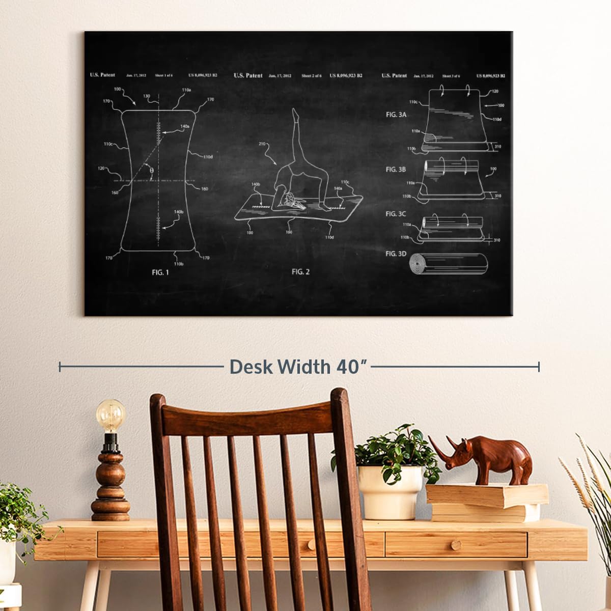 ElephantStock Exercise Mat BW Patent Wall Art - Horizontal Wrapped Canvas - 1-Piece Living Room Wall Decor - Digital Art Patent Canvas Print - Black and White Decor - 36" X 24"
