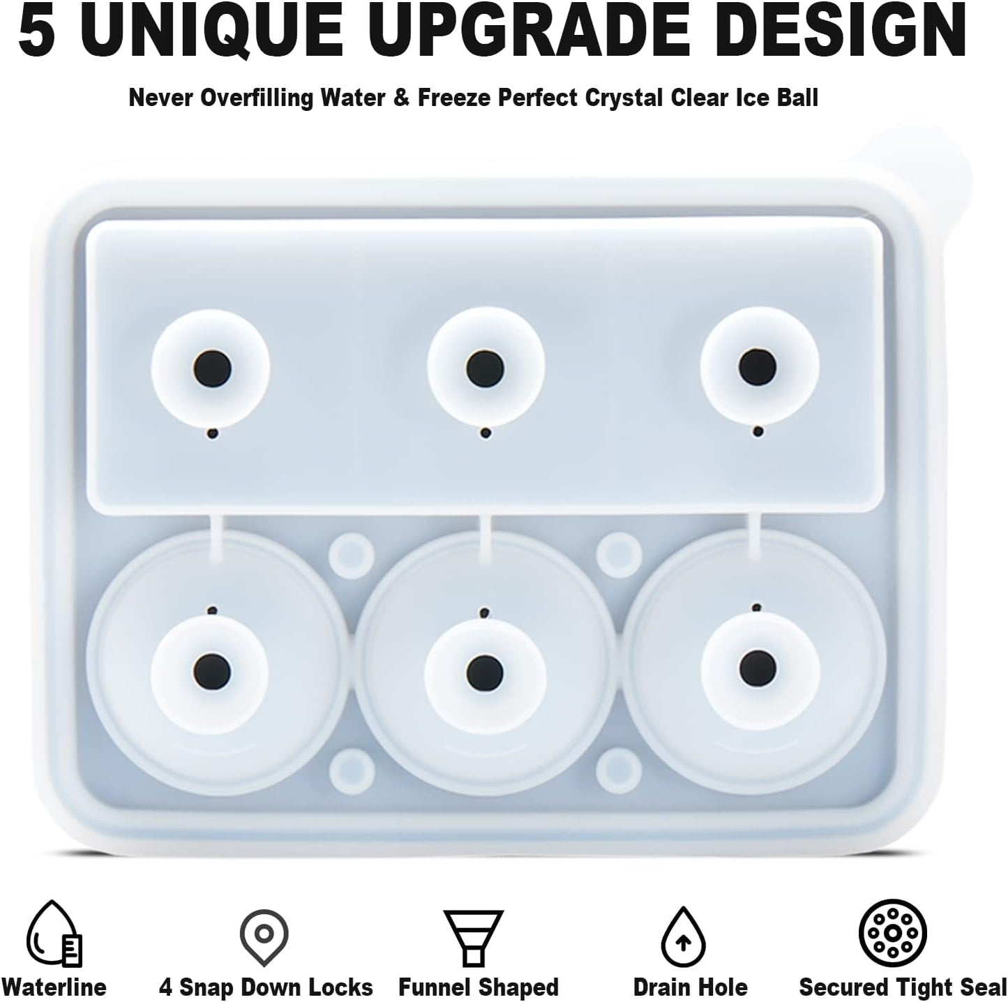 Nax Caki Ice Cube Molds Tray, Large Silicone Whiskey Ice Mold,2-in-1 Round Sphere Ice Ball Maker & Square Ice Trays for Cocktails, Bourbon, Whiskey Gifts for Men from Daughter Wife Son Kids… Black