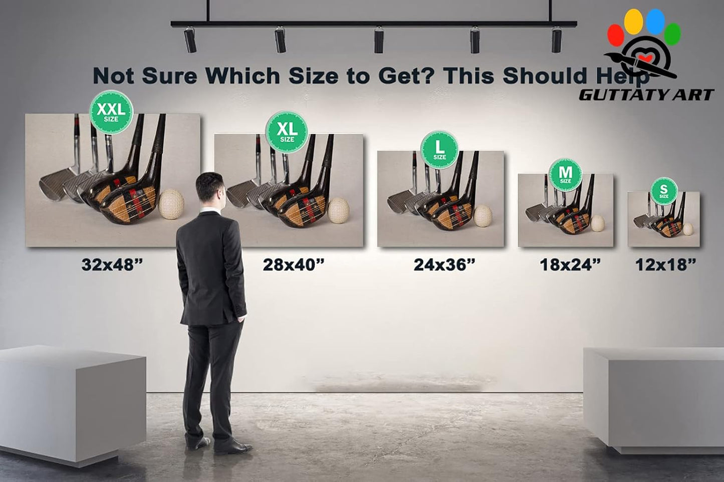 Golf Canvas Wall Art - Modern Clubs Picture for Living Room, Men's Sports Balls Poster Prints for Home, Office, Bathroom Decor - Framed Artwork Ready to Hang 24x36 Inches