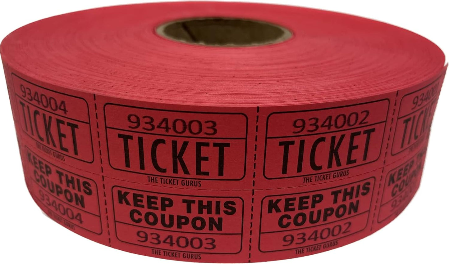 The Ticket Gurus Raffle Tickets - (4 Rolls of 2000 Double Tickets) 8,000 Total 50/50 Raffle Tickets (Blue/Yellow/Red/Green)