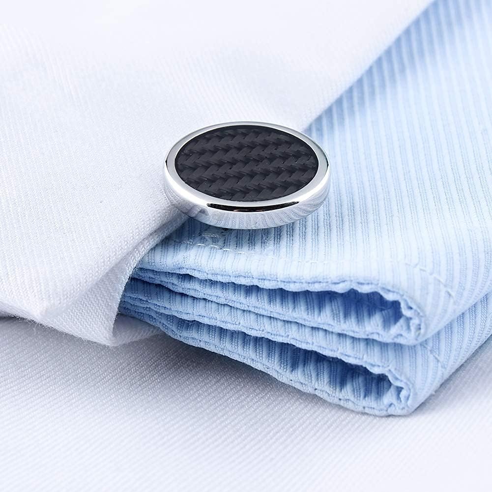 HAWSON Cufflinks and Studs for Men-Fashion Men Vintage Enamel Carbon Fiber Tuxedo Shirt Cufflinks and Studs Set for Regular Wedding Business Accessories