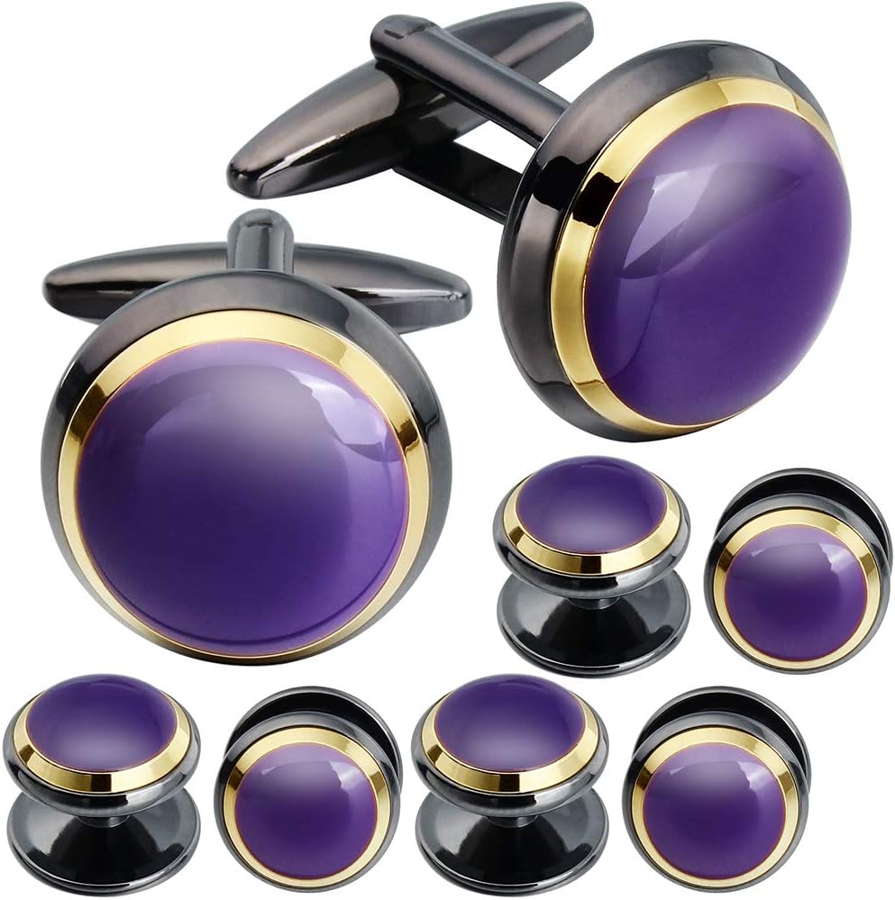 HAWSON Cufflinks and Studs for Men-Fashion Men Vintage Enamel Carbon Fiber Tuxedo Shirt Cufflinks and Studs Set for Regular Wedding Business Accessories