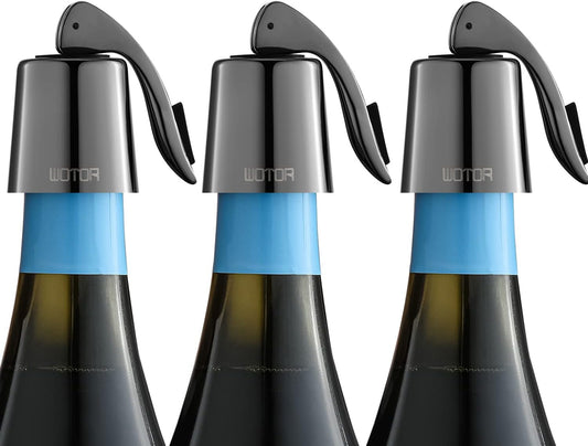 WOTOR Wine Stoppers Stainless Steel Wine Bottle stopper Plug with Silicone Reusable Wine Saver Leak proof Keep Fresh Metalblack 3 Pack