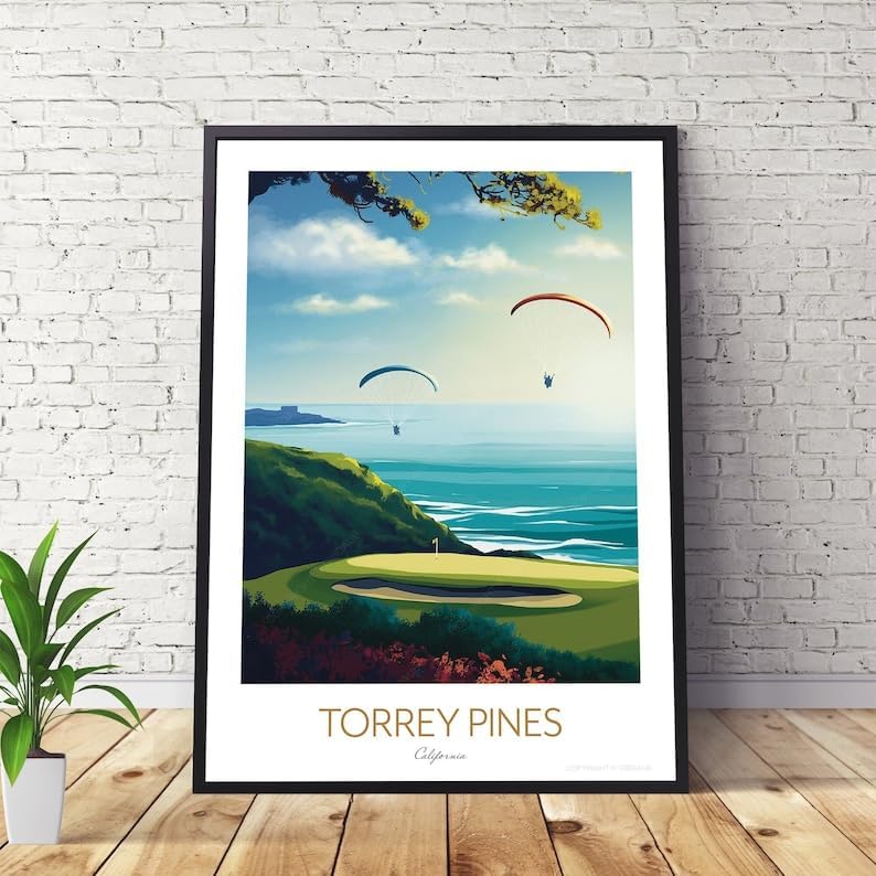 Torrey Pines Golf Print - San Diego, California Travel Wall Art, Torrey Pines Golf Poster, California Golf Course Print, Coastal Golf Art, Paragliding Wall Decor (Unframed) (11x14)