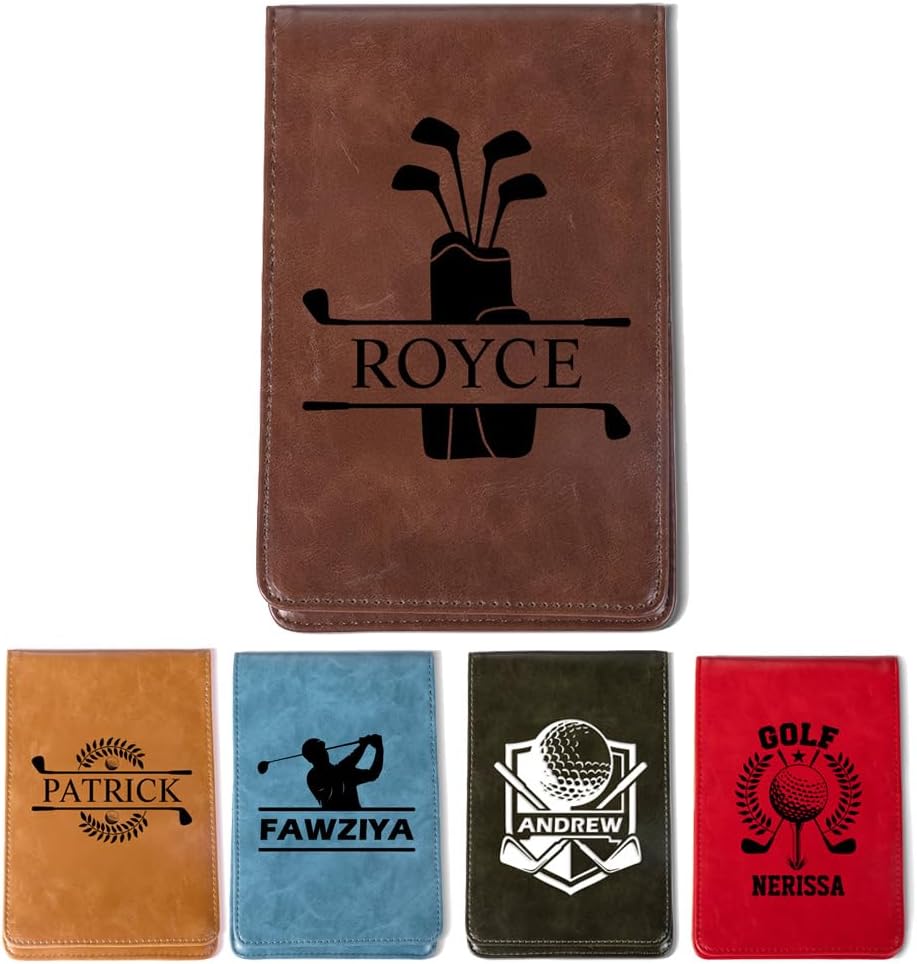 Personalized Leather Golf Scorecard Holder Customize Name Golf Yardage Book Cover Accessories Father Day Christmas Birthday Gifts for Men Women
