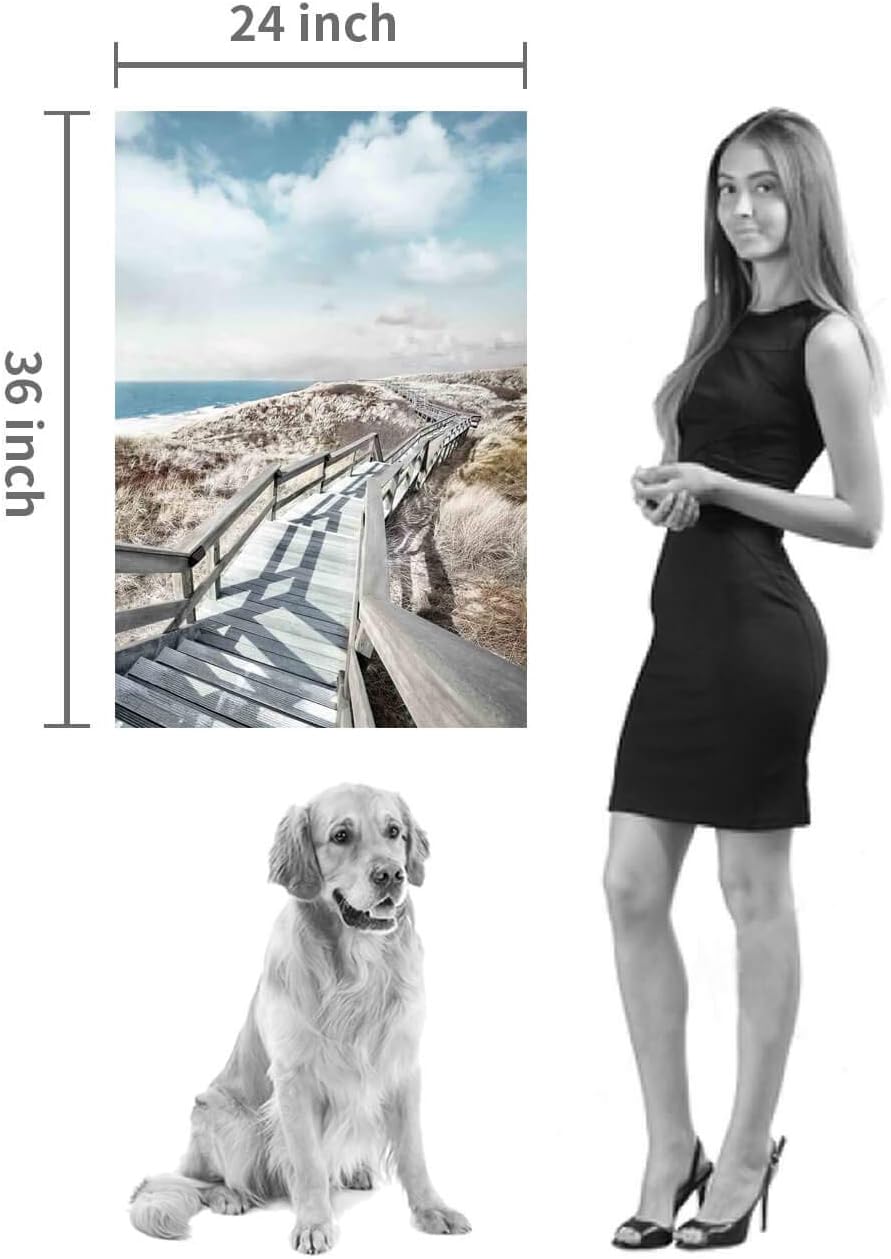 Beach Pier Canvas Wall Art: Boardwalk Stair Picture Graphic Art Painting for Wall Decor(24''x36'')