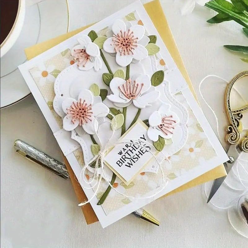 Flowers Metal Cutting Die for Scrapbooking - Cut Stencils for DIY Scrapbook Photo Album Decorative Paper Card, Card Making Supplies, Stencils & Crafting Die Cut (Plum Blossom 5.8 x 3.7 in)