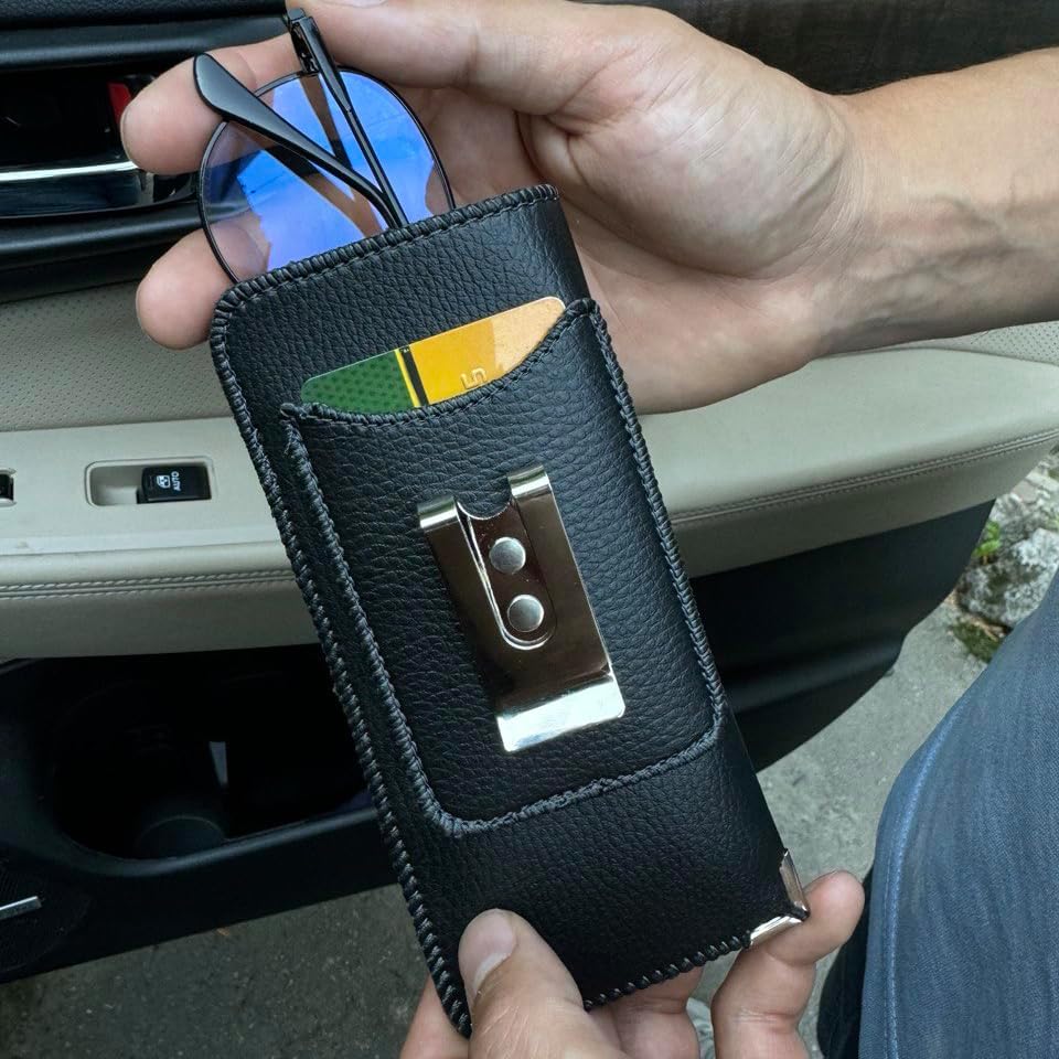 Orsus Soft Glasses Case with Belt Clip & Card Pocket, PU Leather Eyeglass Sunglasses Case Pouch Felt Lining